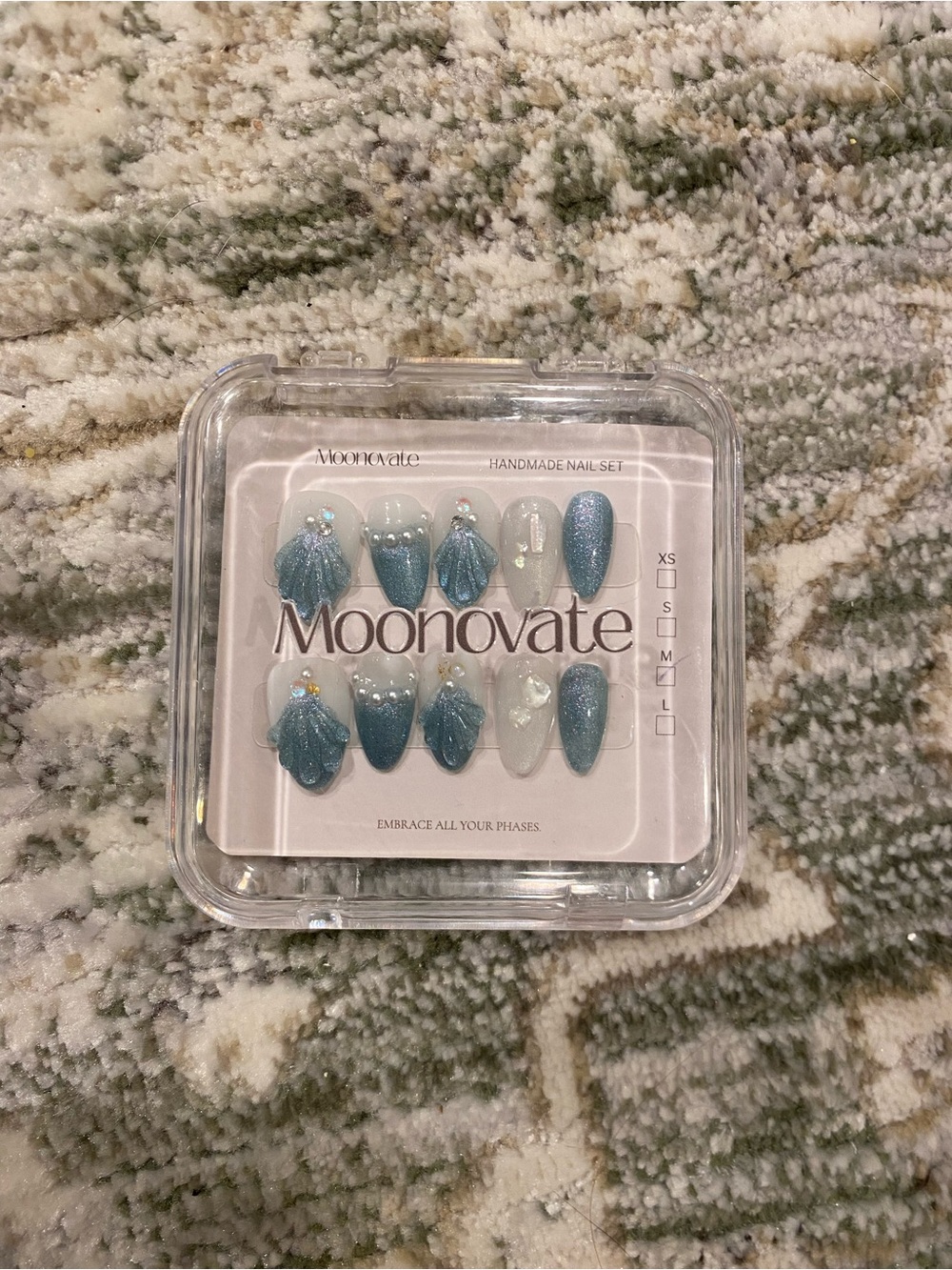 Blue Glitter & Pearl Press-On Nail Set